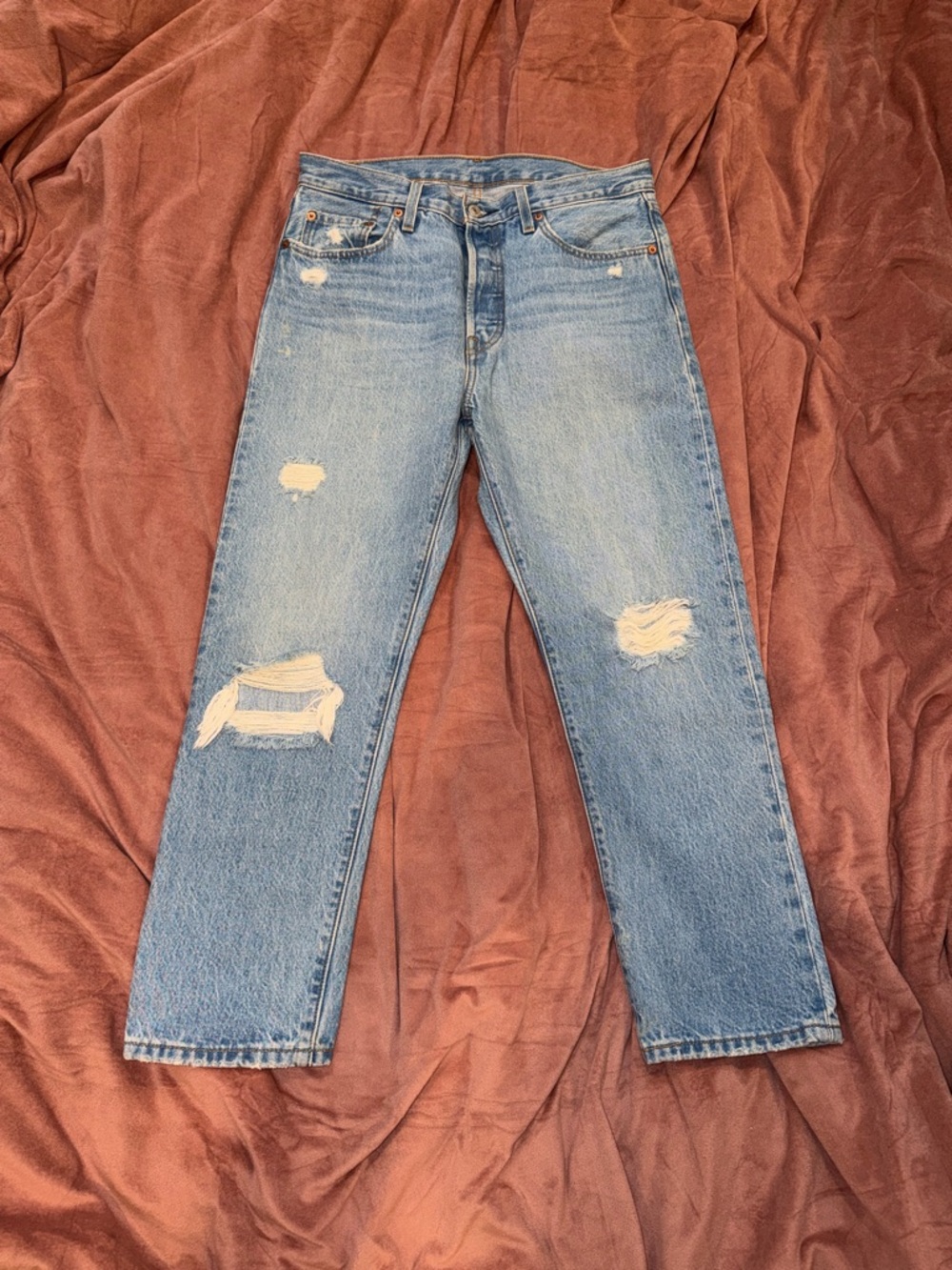Levi 501 Classic Light Blue Distressed Men’s Jeans